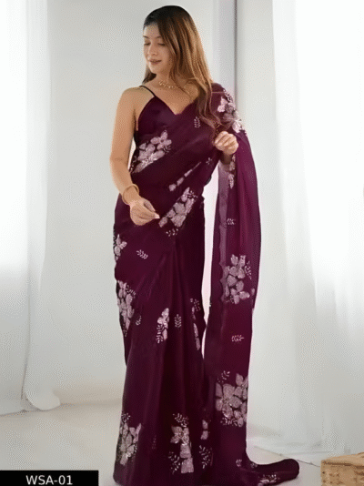 designer saree in smooth shiny fabric