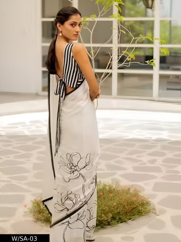 designer digital printed kalamkari dola silk saree with jacquard border & blouse