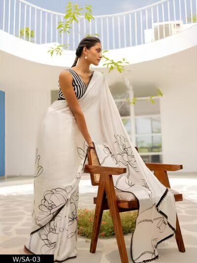 designer digital printed kalamkari dola silk saree with jacquard border & blouse