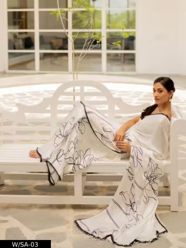 designer digital printed kalamkari dola silk saree with jacquard border & blouse