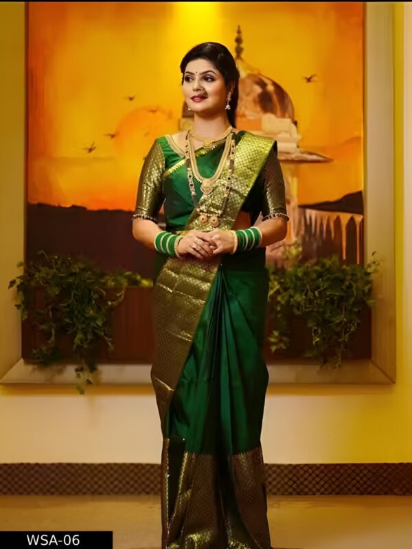 gold zari silk saree with unstitched running blouse