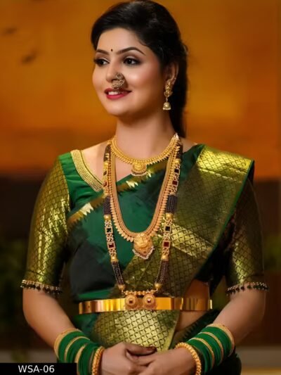 gold zari silk saree with unstitched running blouse
