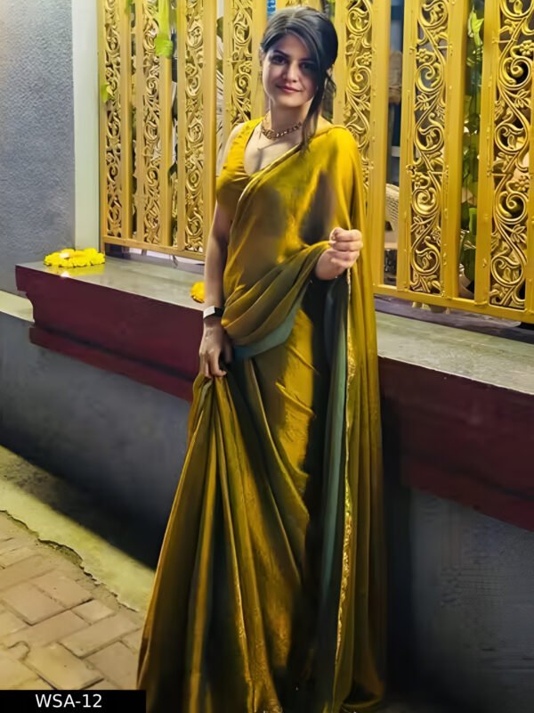 Green & Gold Designer Saree - Image 3