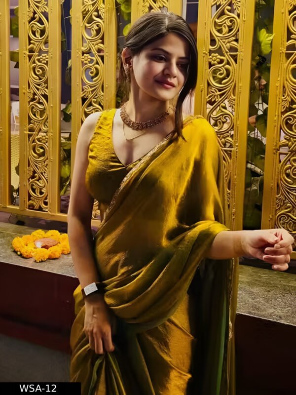 Green & Gold Designer Saree - Image 2