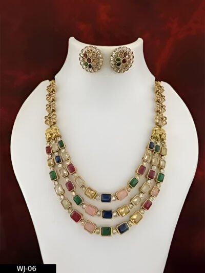 Classic Pearls Gold Plated 3 layered Jewellery set