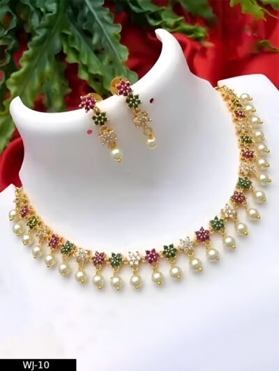 fancy Diamond matte finish Jewelery Set diva Necklace Gold-plated jewellery set
