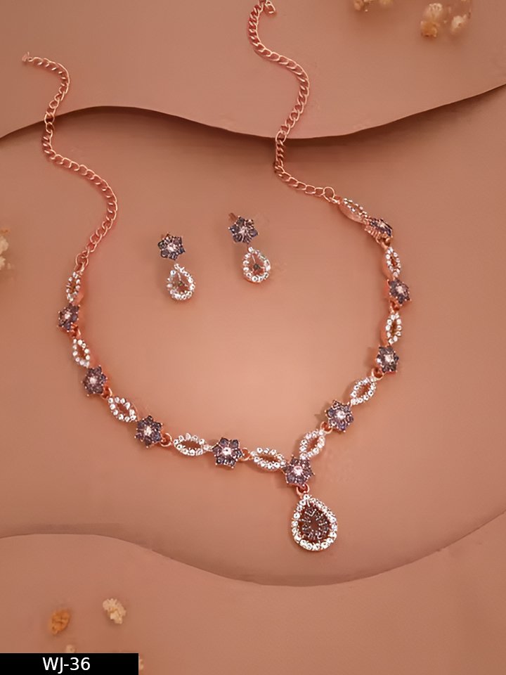 Gold Plated Necklace Set With American Diamond - Image 2