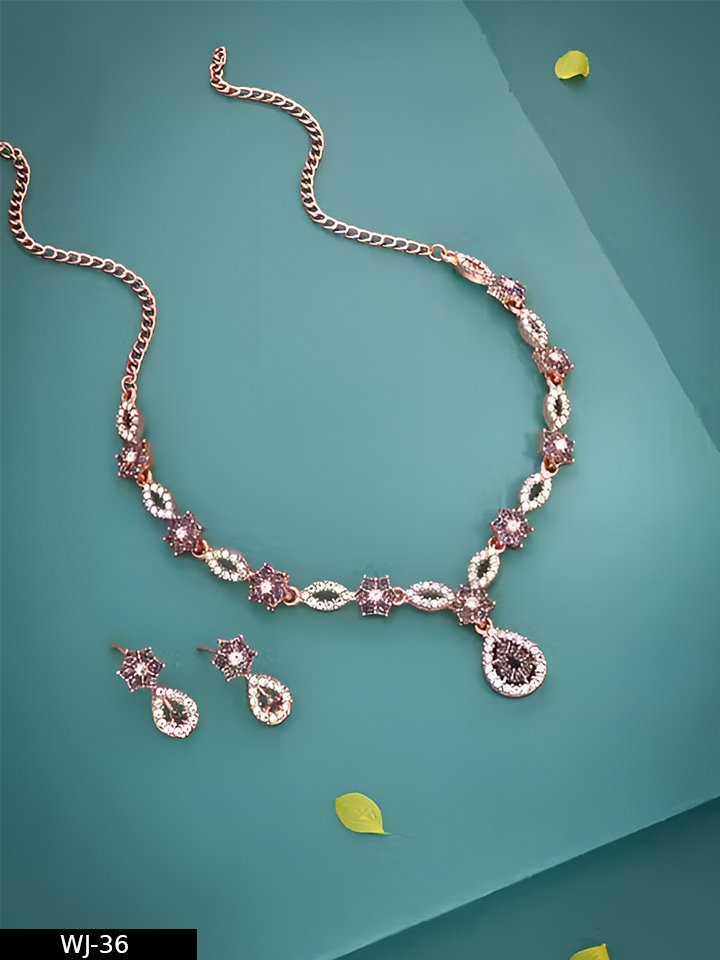 Gold Plated Necklace Set With American Diamond - Image 3
