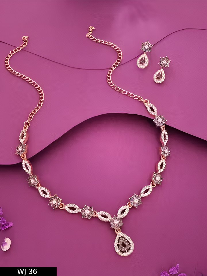 Gold Plated Necklace Set With American Diamond - Image 4