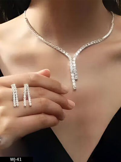 Elegant Silver Crystal Necklace & Earring Set for Women – Western Party Wear Jewellery