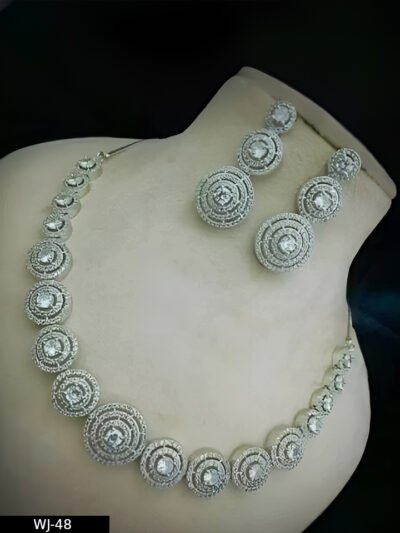 Stylish Round Diamond Silver Plated Necklace and Earring for Woman's