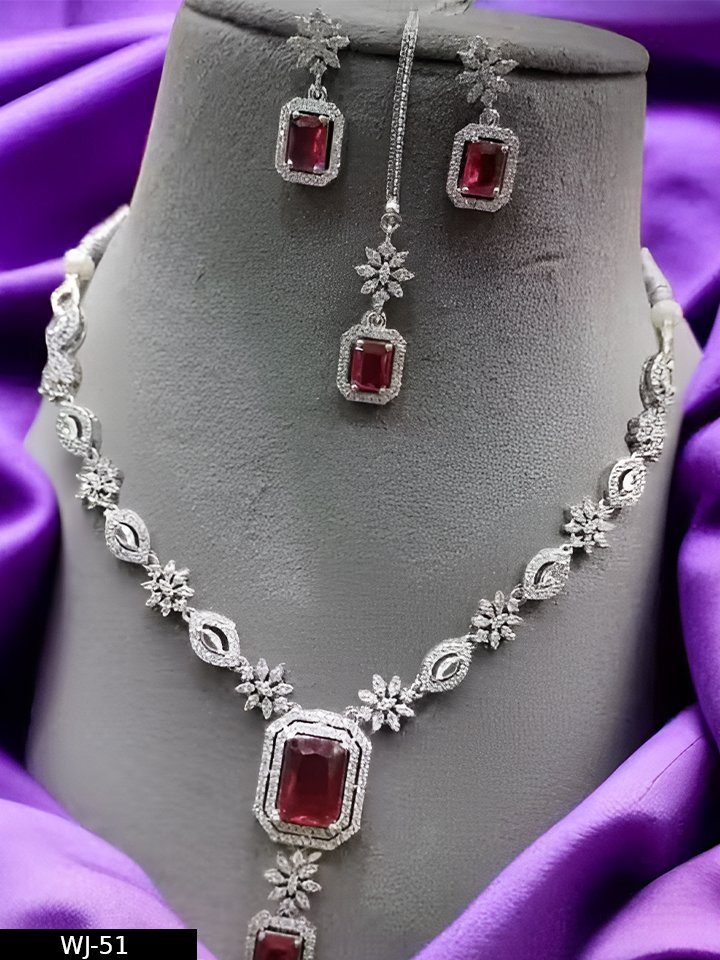 Women's Princess Unique Red Jewellery Sets AD Stone ( With Tikka) - Image 3