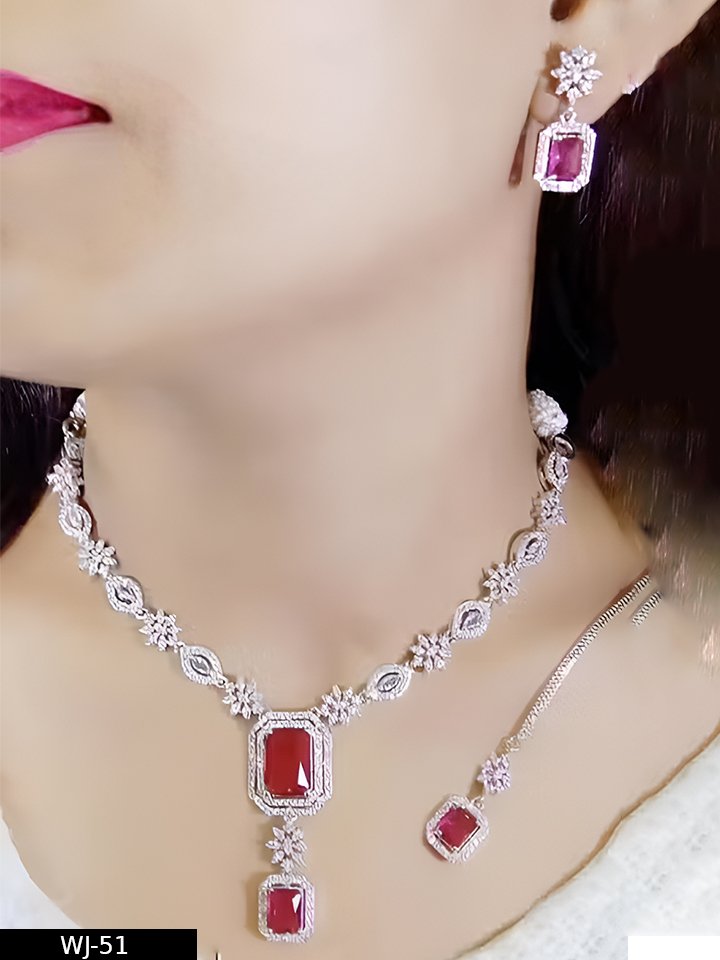 Women's Princess Unique Red Jewellery Sets AD Stone ( With Tikka)