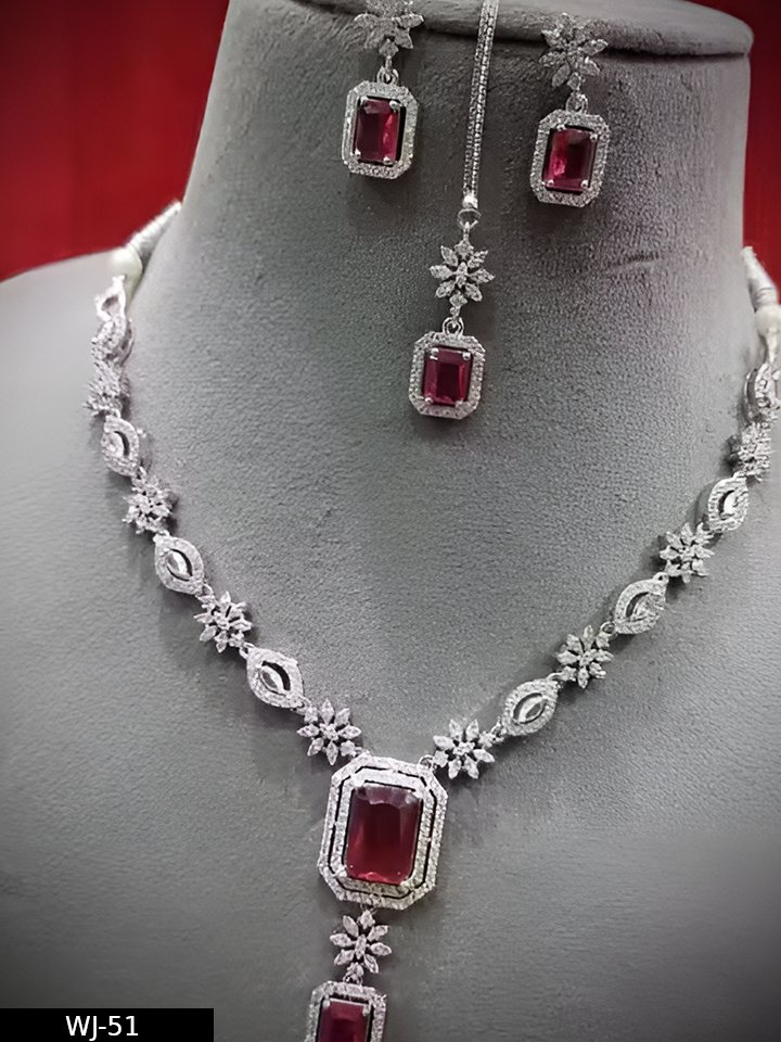Women's Princess Unique Red Jewellery Sets AD Stone ( With Tikka) - Image 2