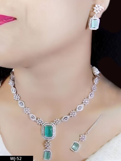 Women's Princess Unique Green Jewellery Sets AD Stone ( With Tikka)