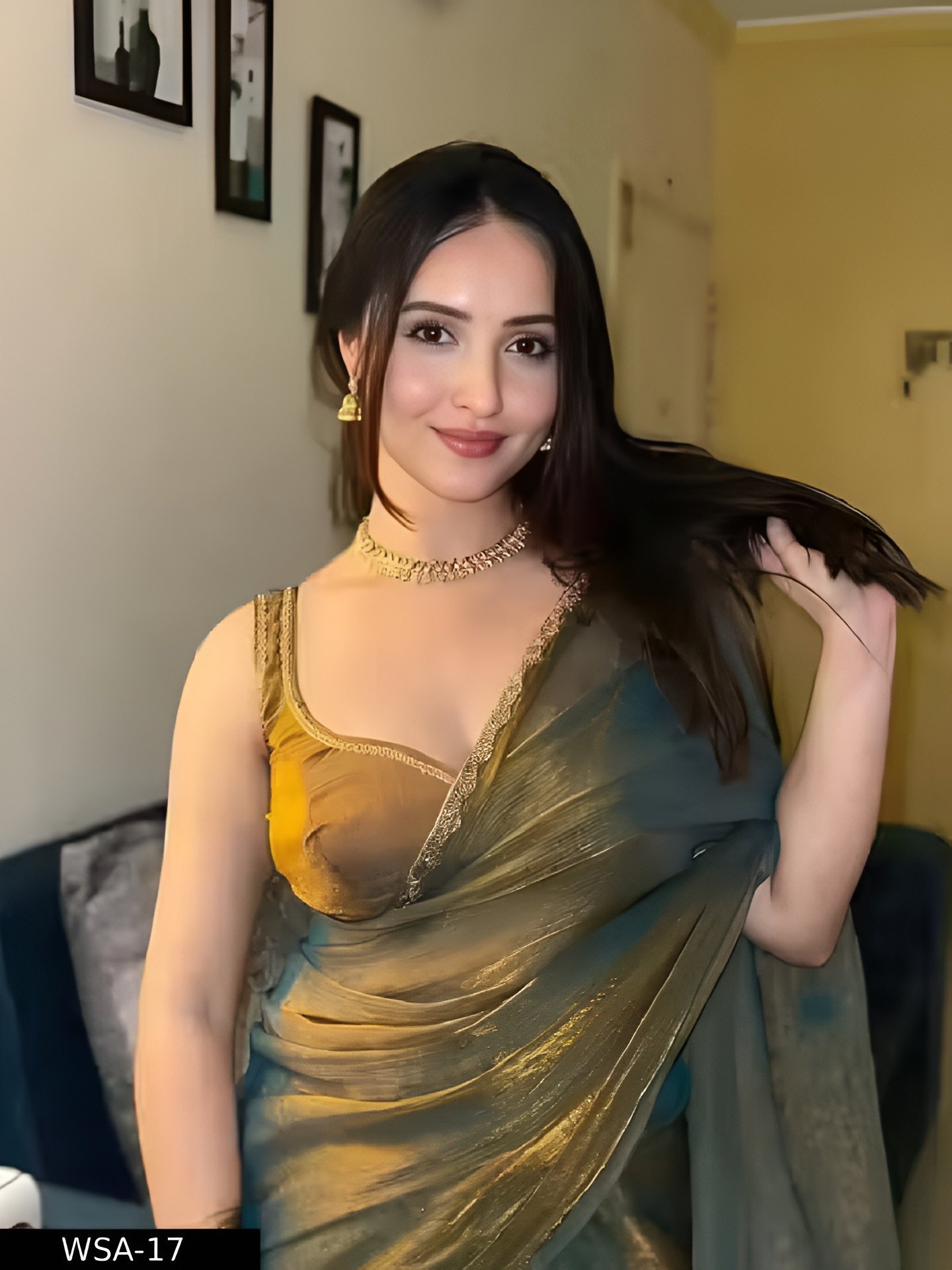 M M ETHNICS PRESENTING NEW RICH CHFFORN FENDY SOFT FABRIC ALPNG RICH BORDER LOOK SAREE WITH BLOUSE - Image 2