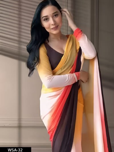 Stylish Georgette Pre-Draped Saree with 4-Colors Stripe Effect