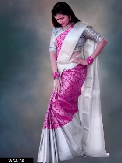 Beautiful Art Silk Jacquard Border Saree With silver Work On All Over