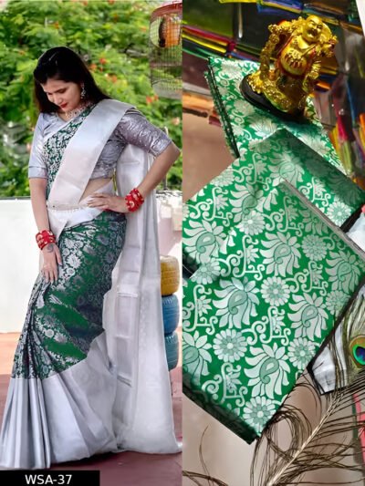 Beautiful Art Silk Jacquard Border Saree With silver Work On All Over