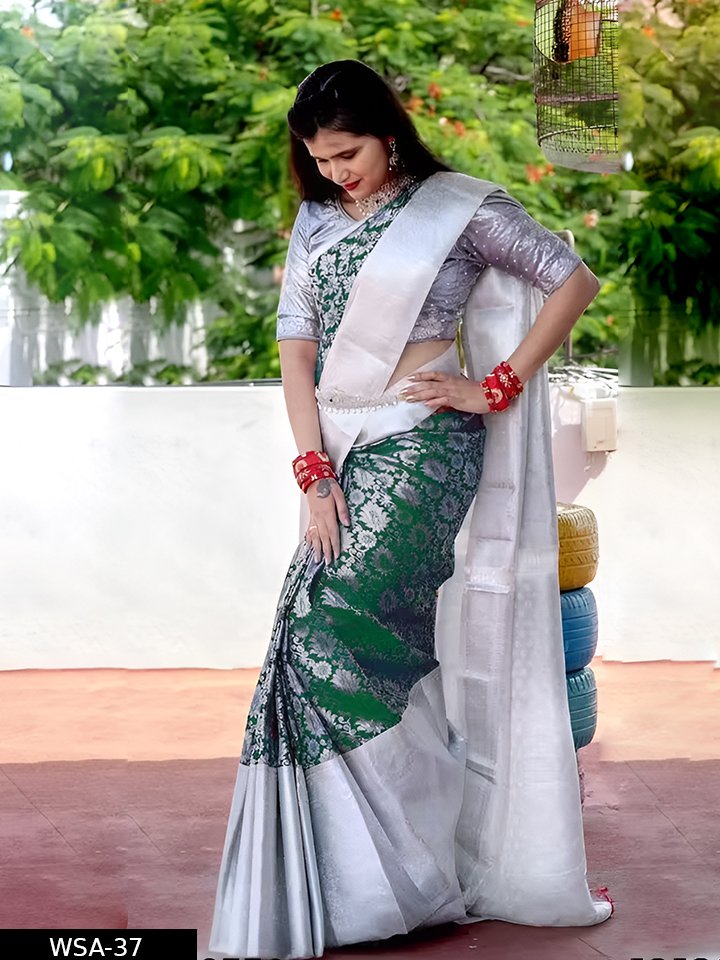 Beautiful Art Silk Jacquard Border Saree With silver Work On All Over - Image 5