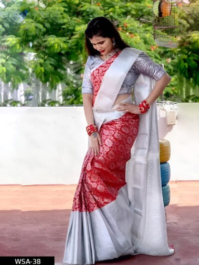 Beautiful Art Silk Jacquard Border Saree With silver Work On All Over