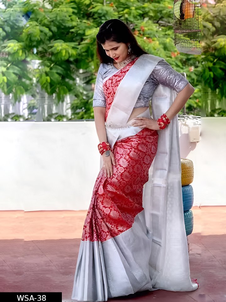 Beautiful Art Silk Jacquard Border Saree With silver Work On All Over