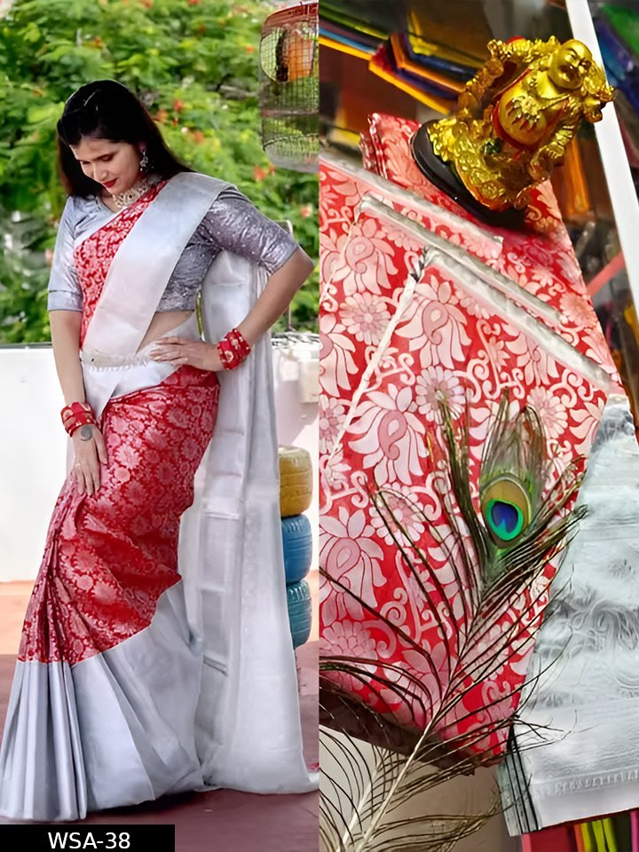 Beautiful Art Silk Jacquard Border Saree With silver Work On All Over - Image 2