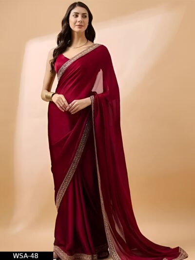Women's Printed Maroon Pure Silk Saree With Heavy Embroidered Work Border