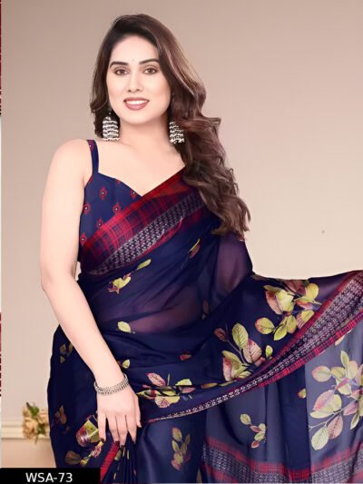 Women's Chiffon Saree with Floral Print and Designer Border