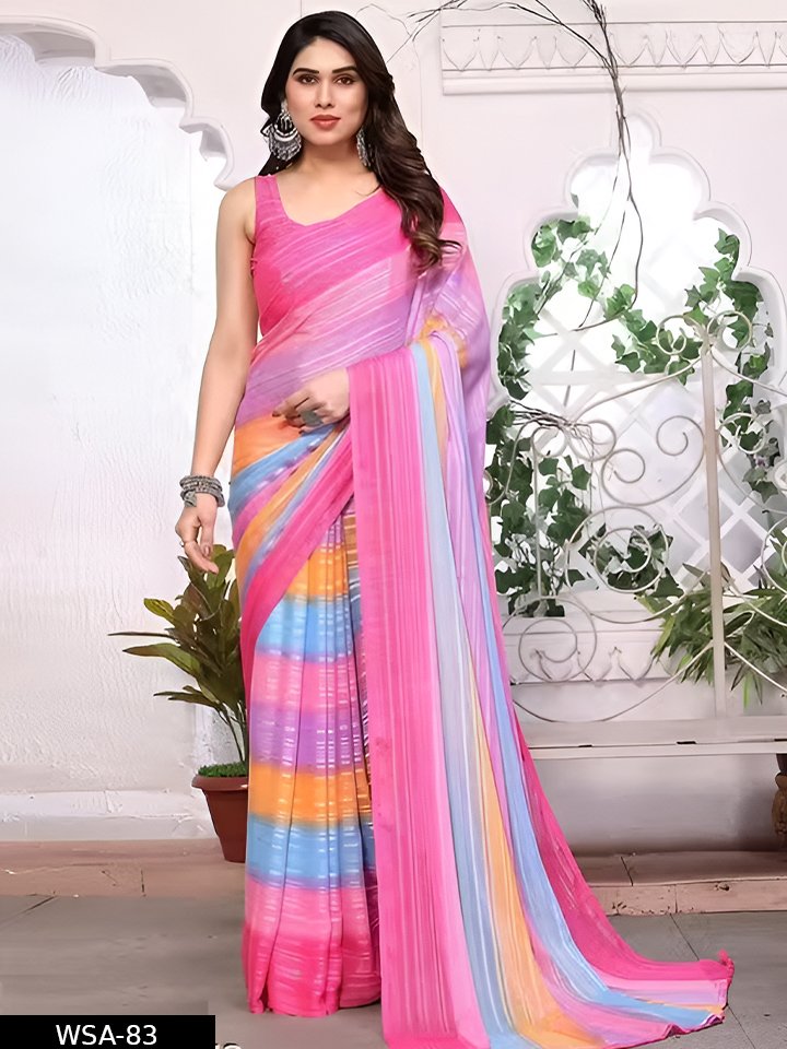 Georgette Printed Saree with Running unstitched Blouse Piece