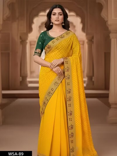 Gunja premium hathi embroidered work Gota patti lace border Dot print bandhani Georgette saree