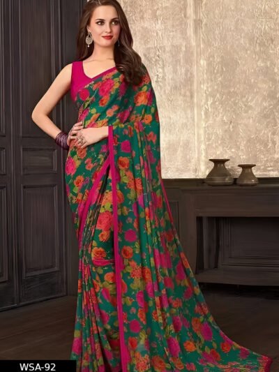 Georgette Green Saree With Blouse