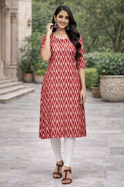 Pink Straight Crepe Kurti for Women | Casual American Round Neck Kurti