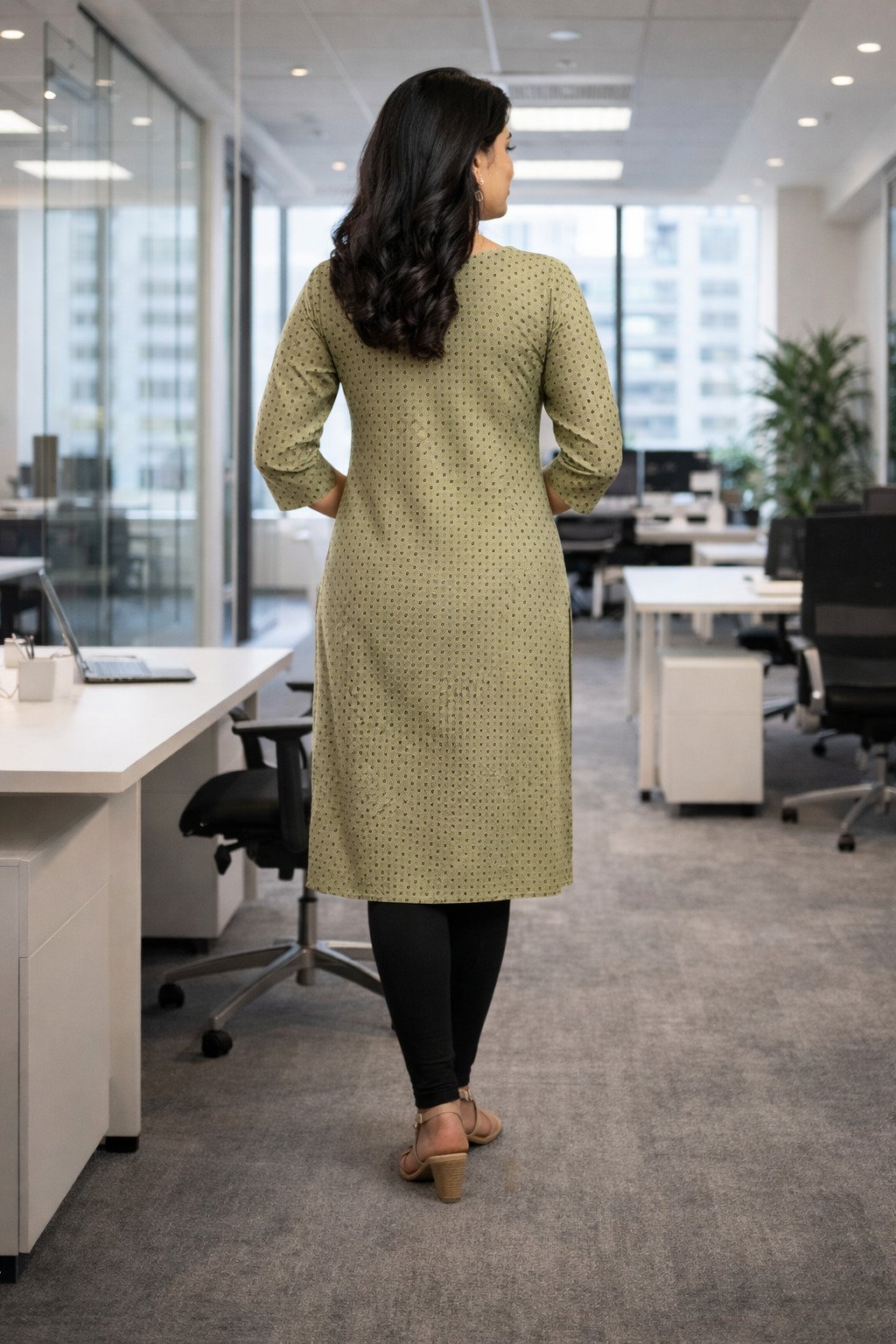 Crepe Kurti Dotted Pista Green for Women | Three-Quarter Sleeve Casual Wear - Image 3