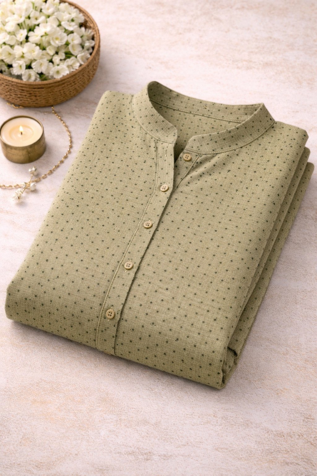 Crepe Kurti Dotted Pista Green for Women | Three-Quarter Sleeve Casual Wear - Image 2