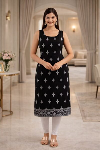 Straight Rayon Printed Kurti for Women | Sleeveless A-Line Stylish Kurta